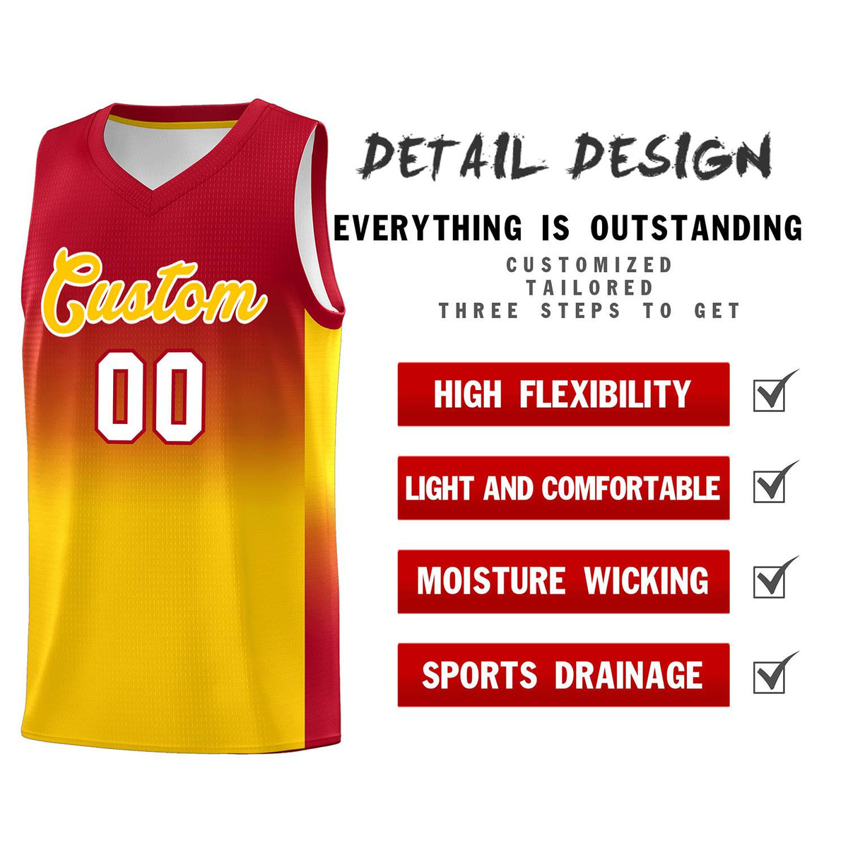 Custom Red Gold Gradient Fashion Sets Sports Uniform Basketball Jersey
