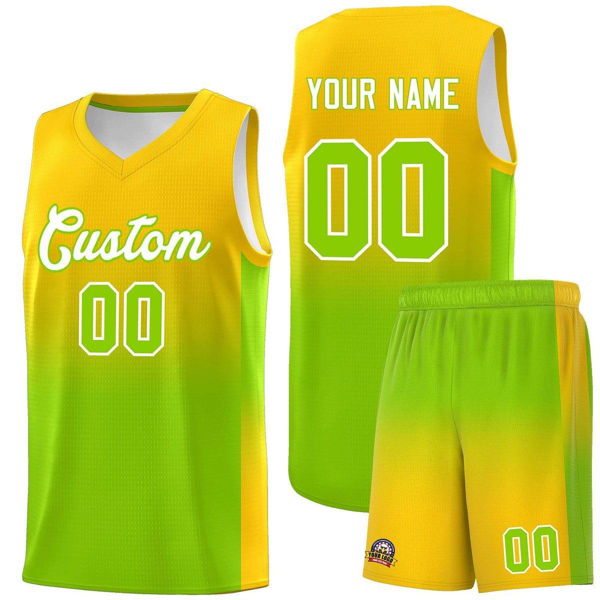 Custom Gold Neon Green Gradient Fashion Sets Sports Uniform Basketball Jersey