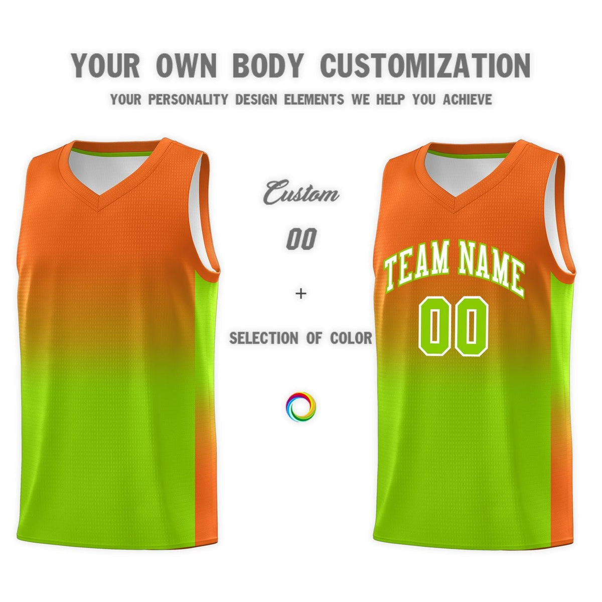 Custom Orange Neon Green Gradient Fashion Sets Sports Uniform Basketball Jersey
