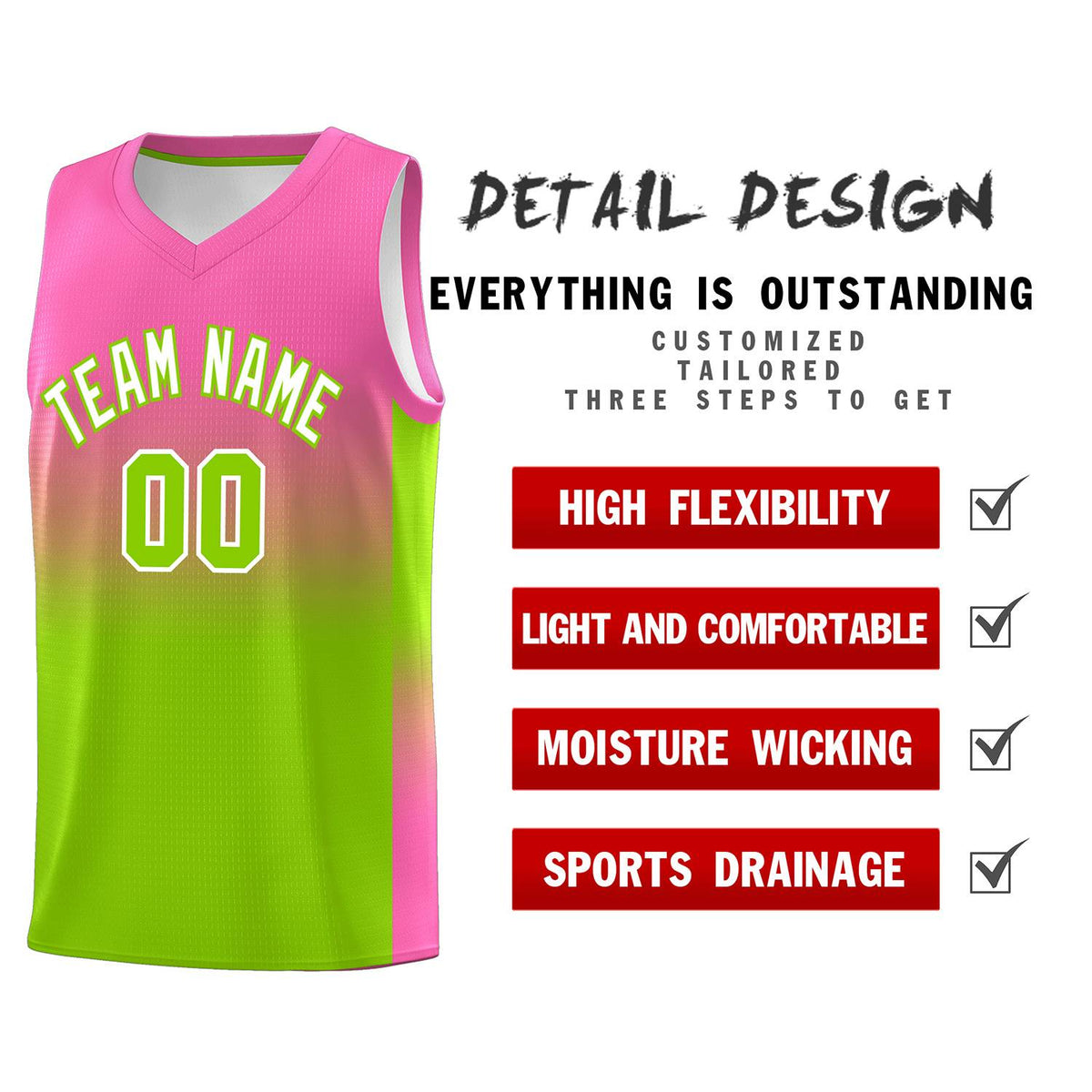Custom Pink Neon Green Gradient Fashion Sets Sports Uniform Basketball Jersey