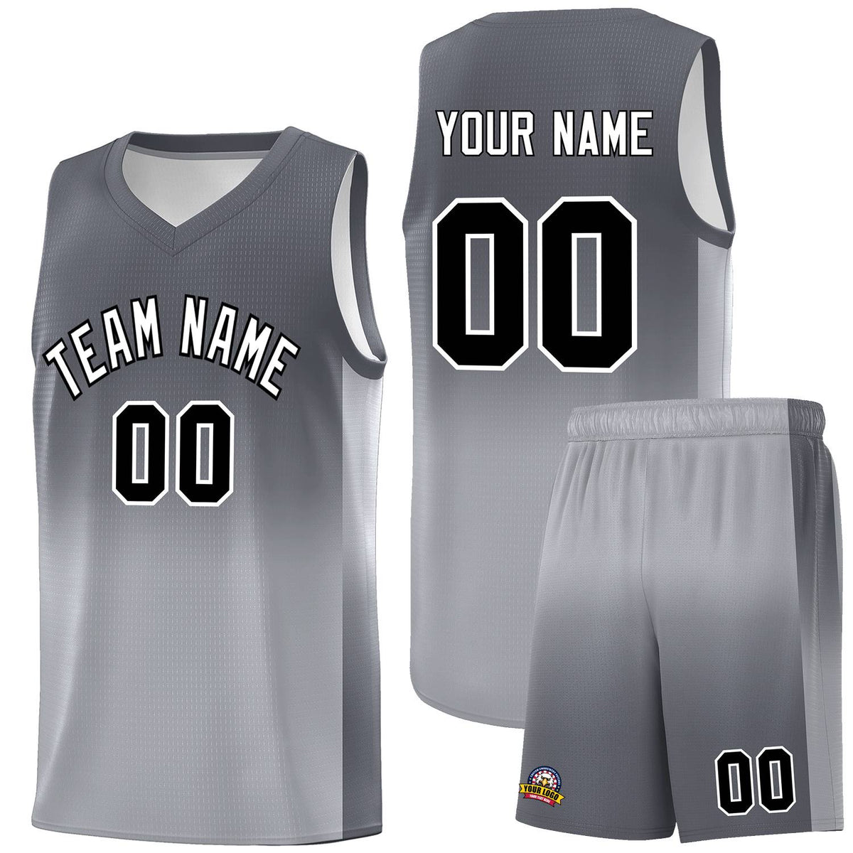 Custom Dark Gray Gray Gradient Fashion Sets Sports Uniform Basketball Jersey