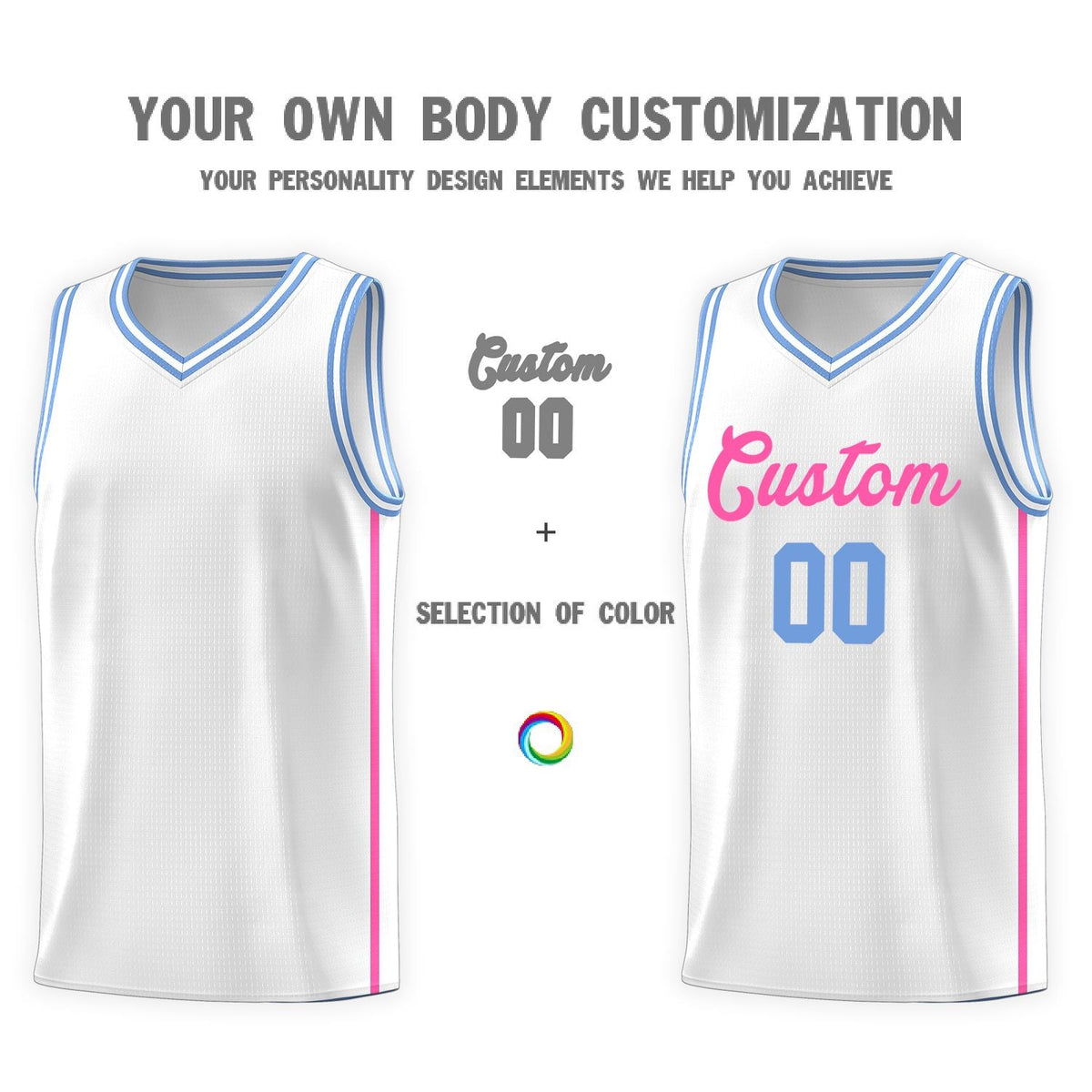 Custom White Pink Side Two Bars Sports Uniform Basketball Jersey