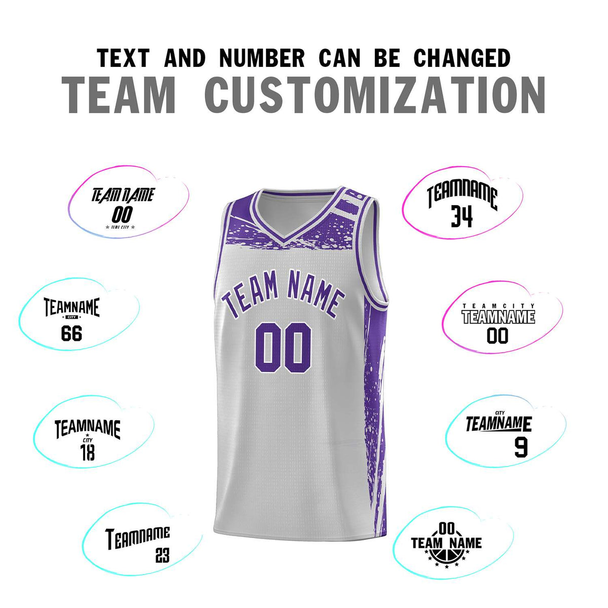 Custom Gray Purple Graffiti Pattern Sports Uniform Basketball Jersey