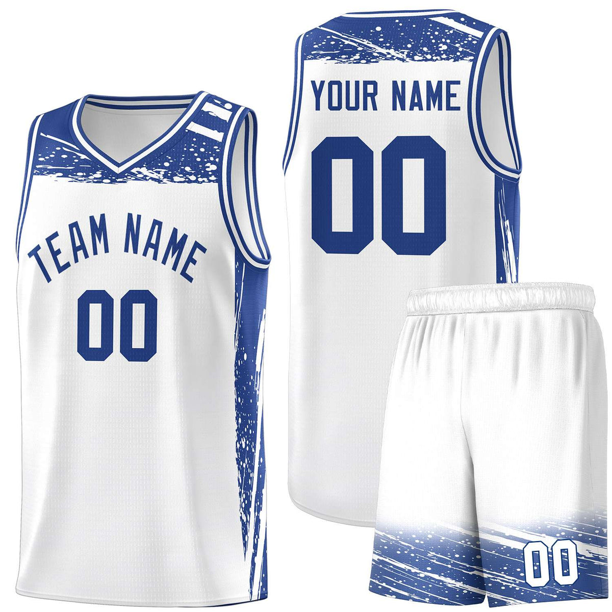 Custom White Royal Graffiti Pattern Sports Uniform Basketball Jersey