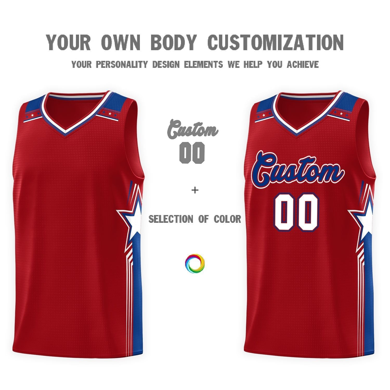 Custom Red Royal Star Graffiti Pattern Sports Uniform Basketball Jersey
