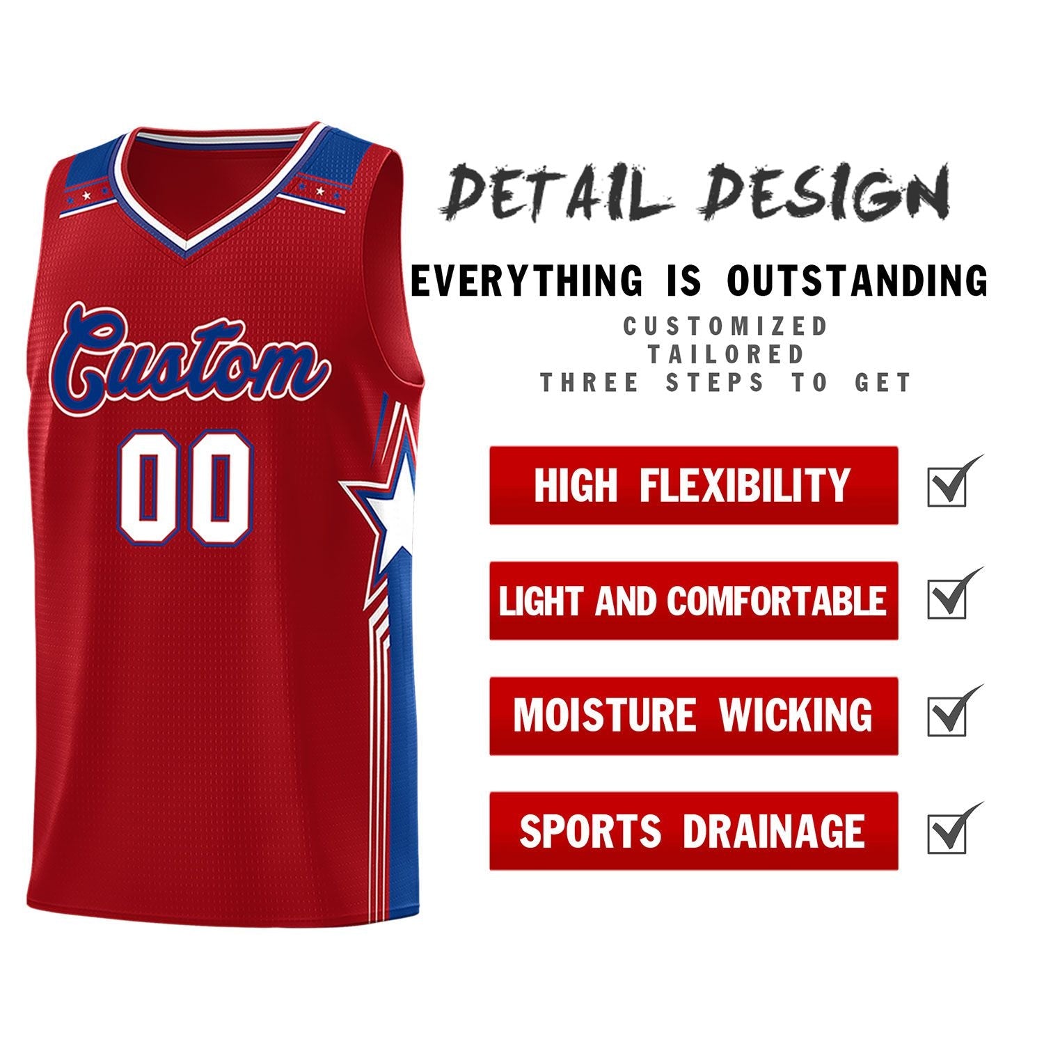 Custom Red Royal Star Graffiti Pattern Sports Uniform Basketball Jersey