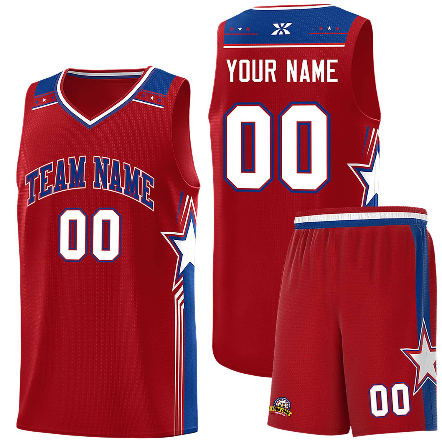 Custom Red Royal Star Graffiti Pattern Sports Uniform Basketball Jersey