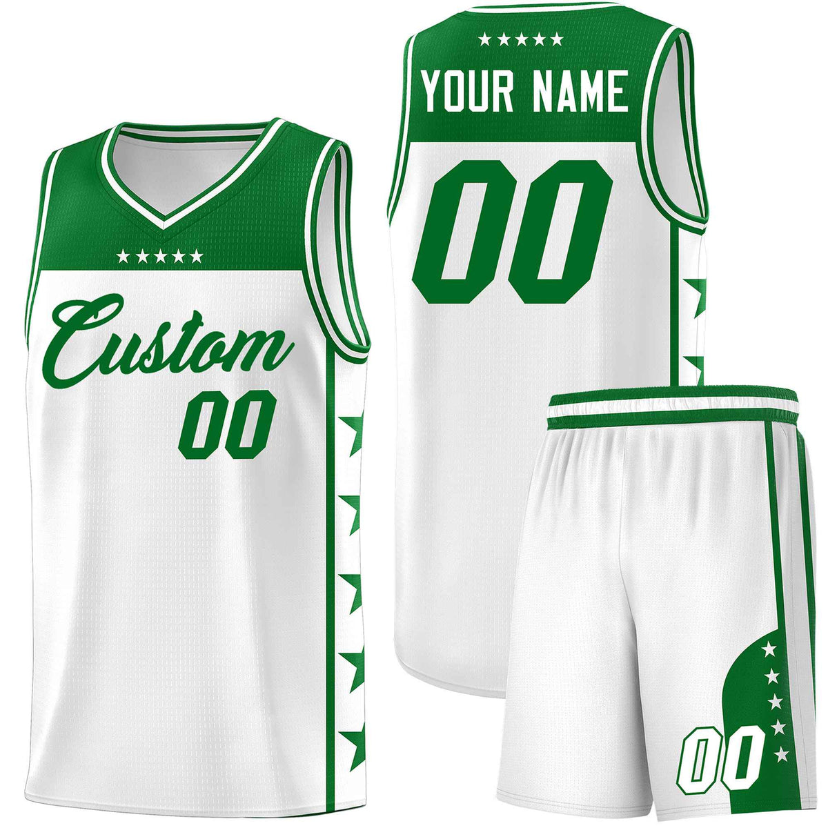 Custom White Kelly Green Color Block Sets Sports Uniform Basketball Jersey