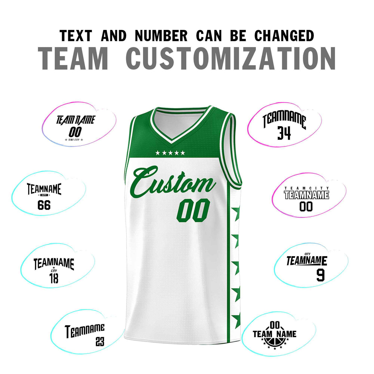 Custom White Kelly Green Color Block Sets Sports Uniform Basketball Jersey