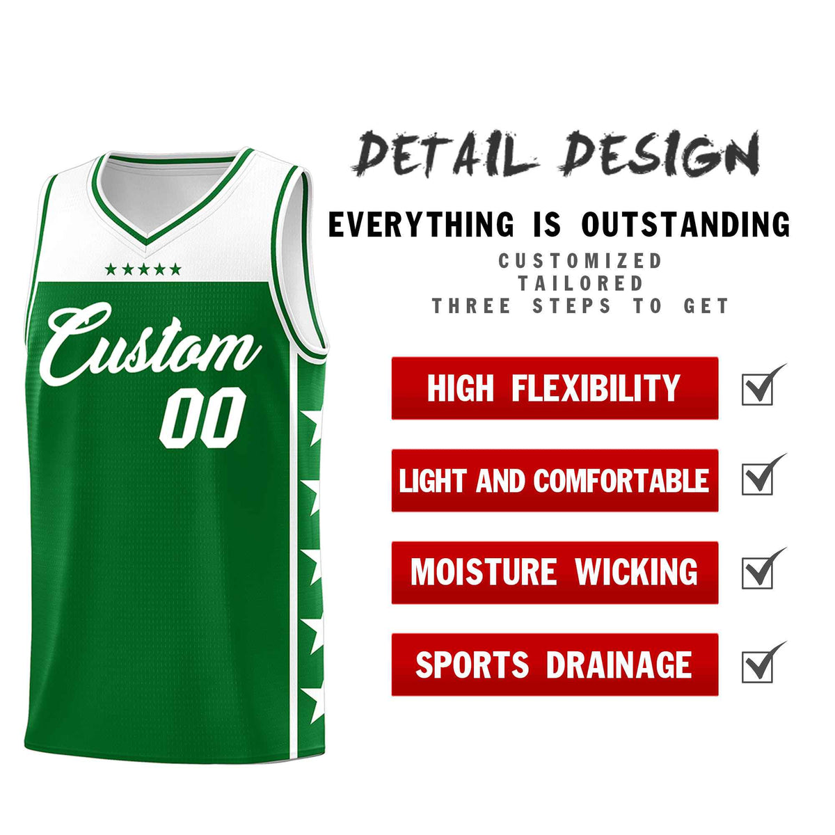 Custom Kelly Green White Color Block Sets Sports Uniform Basketball Jersey