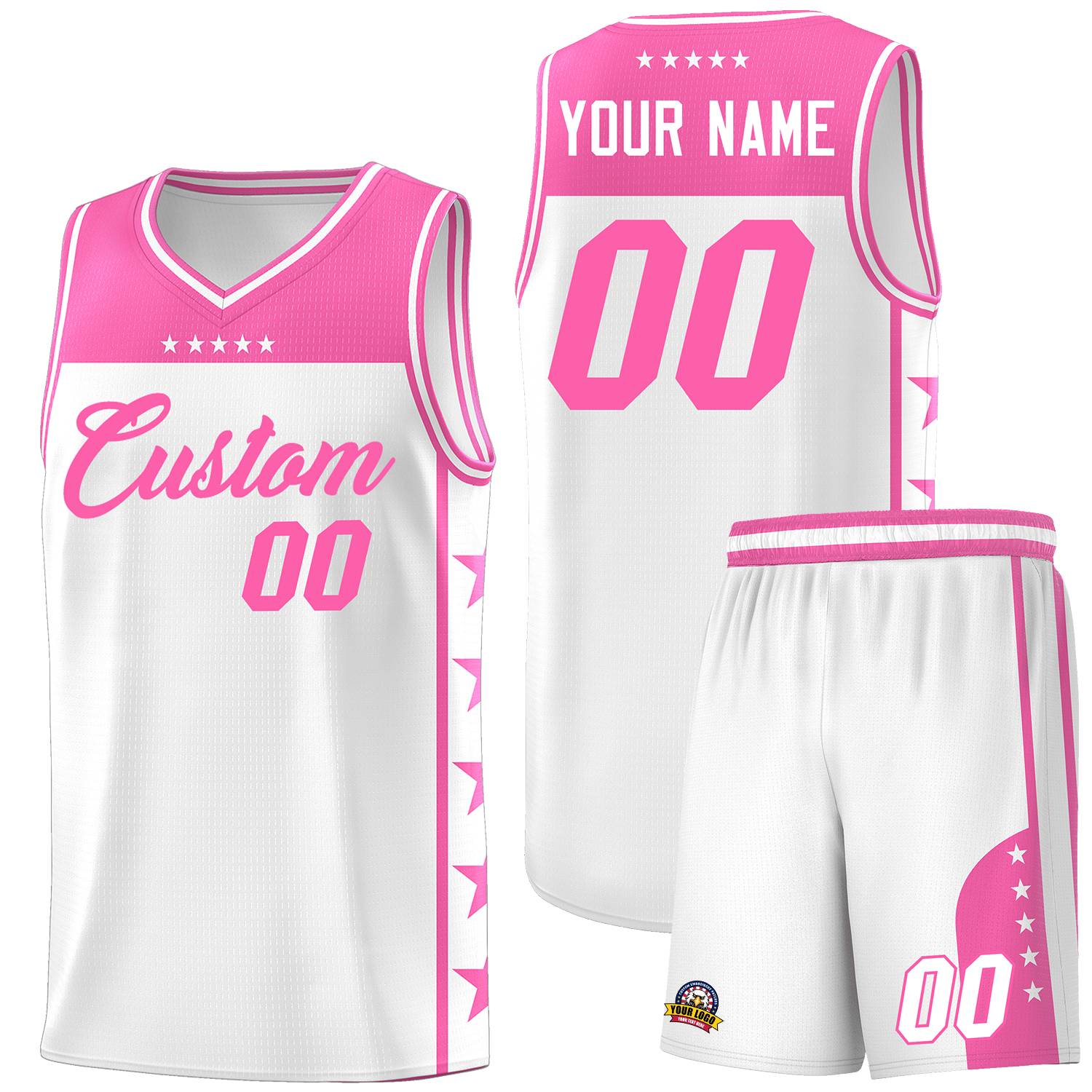 Custom White Pink Color Block Sets Sports Uniform Basketball Jersey
