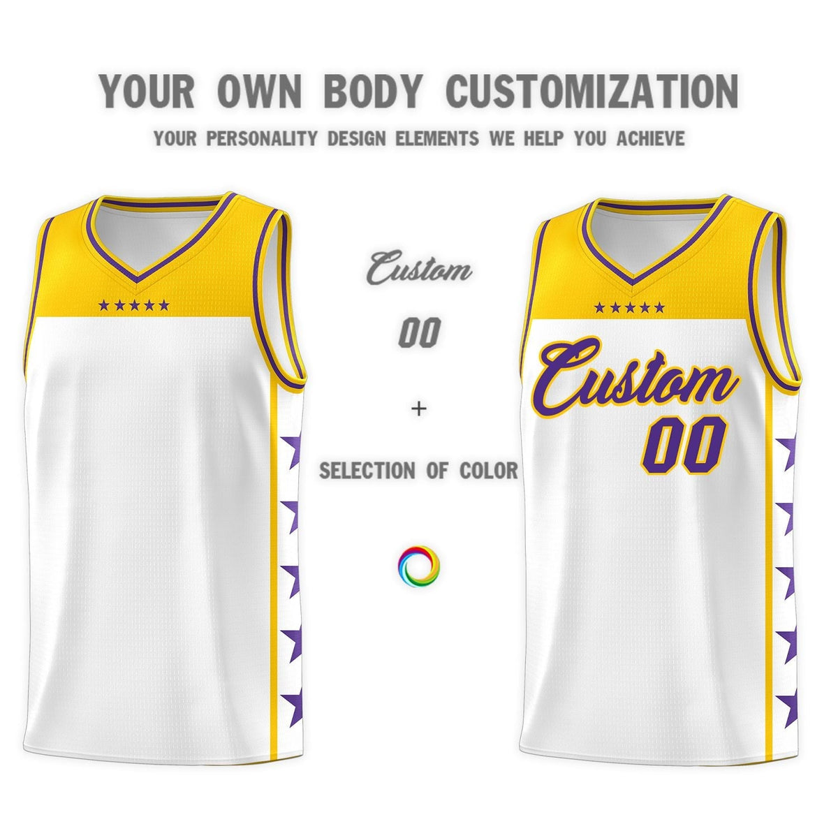 Custom White Purple Color Block Sets Sports Uniform Basketball Jersey