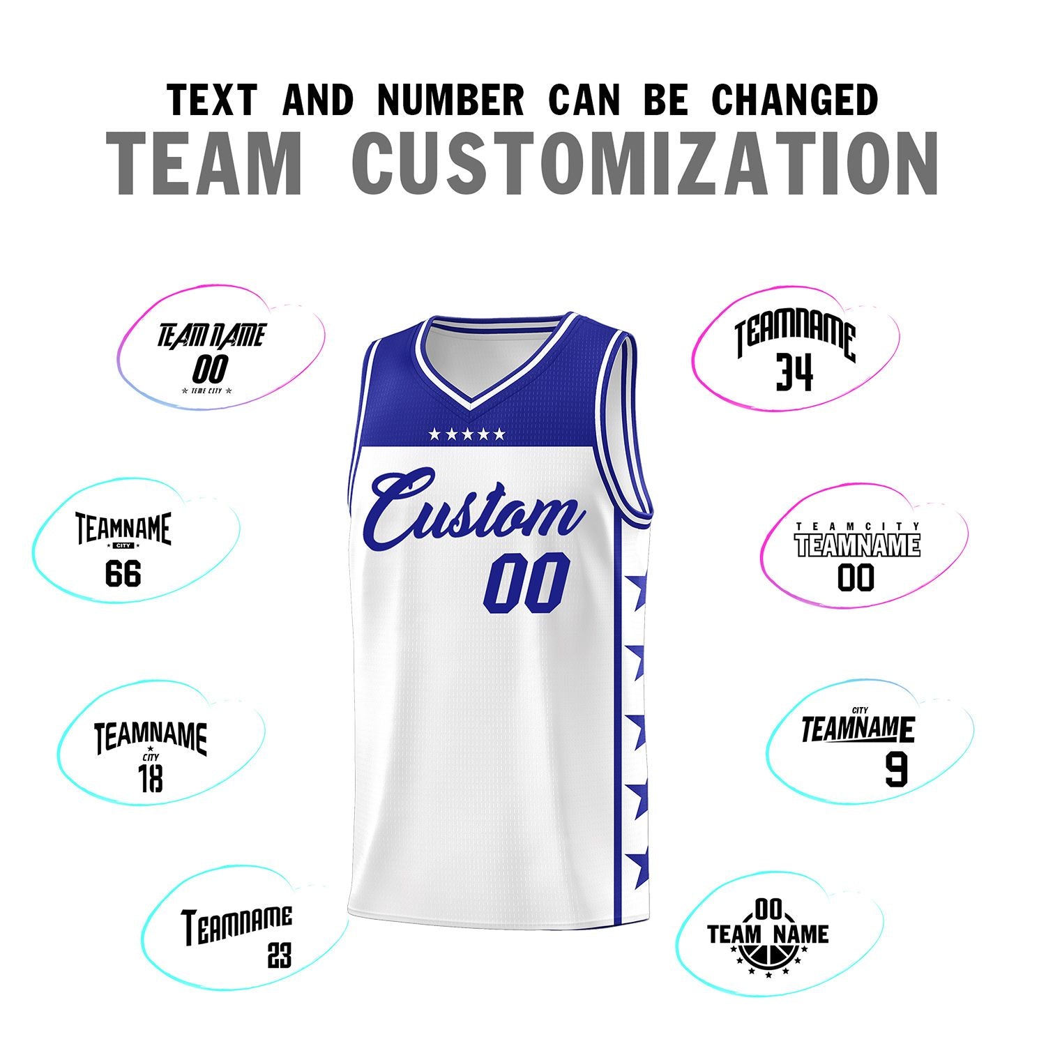 Custom White Royal Color Block Sets Sports Uniform Basketball Jersey