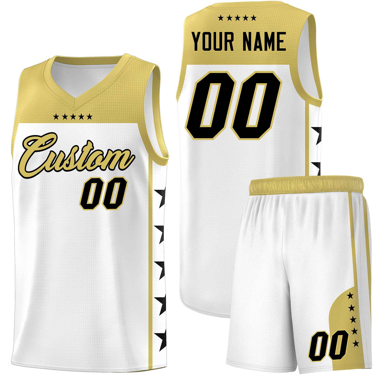 Custom White Old Gold Color Block Sets Sports Uniform Basketball Jersey