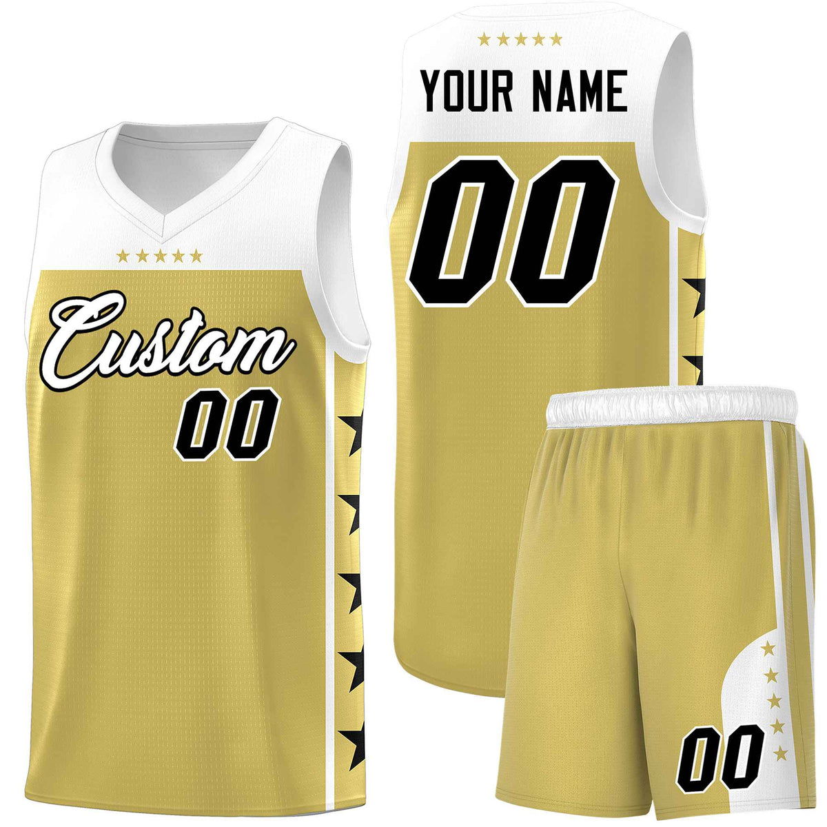 Custom Old Gold White Color Block Sets Sports Uniform Basketball Jersey