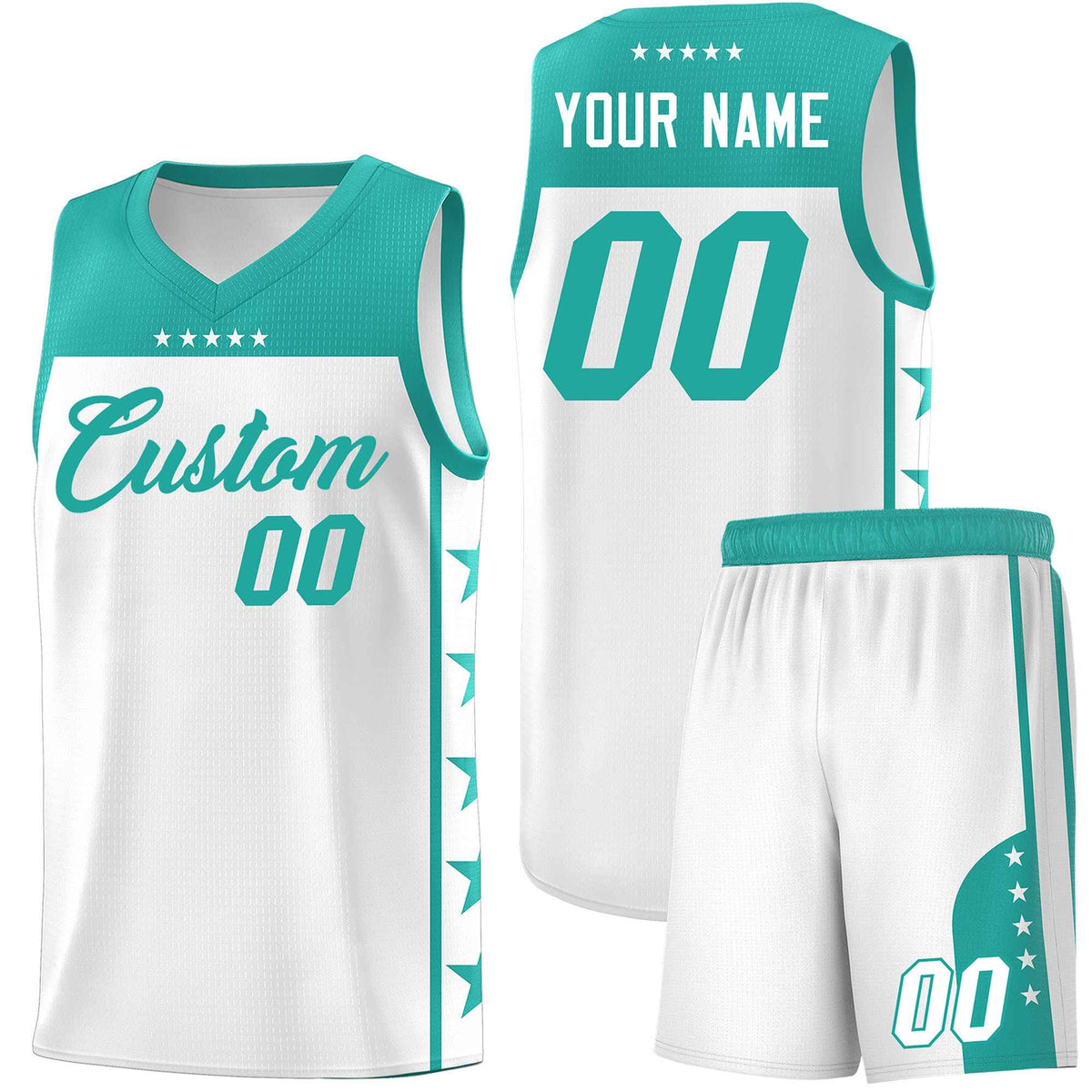 Custom White Aqua Color Block Sets Sports Uniform Basketball Jersey