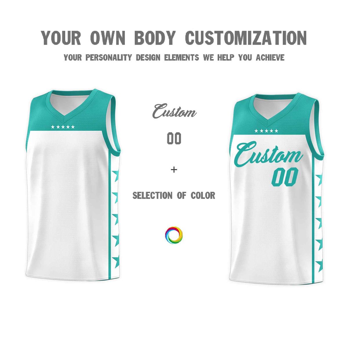 Custom White Aqua Color Block Sets Sports Uniform Basketball Jersey
