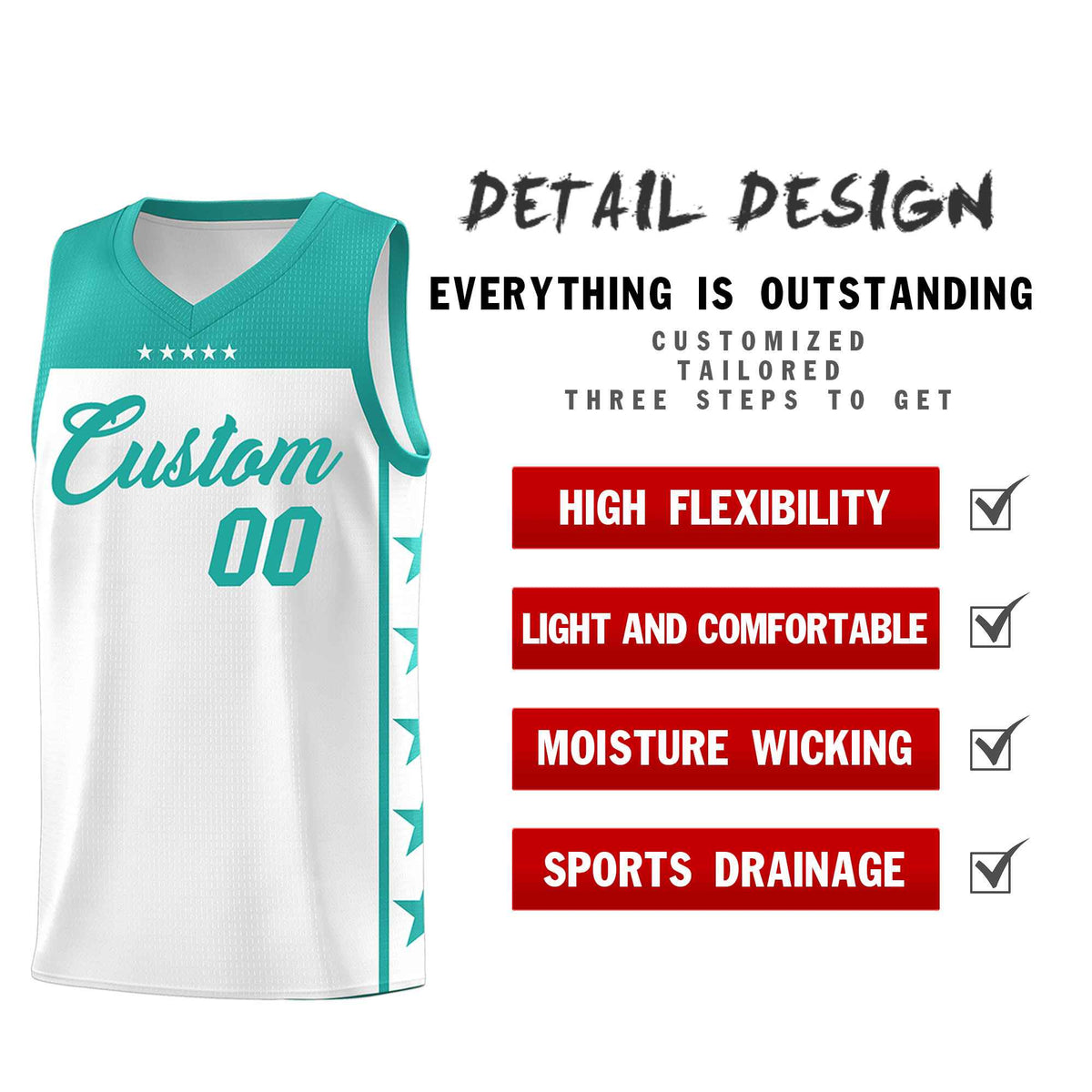 Custom White Aqua Color Block Sets Sports Uniform Basketball Jersey