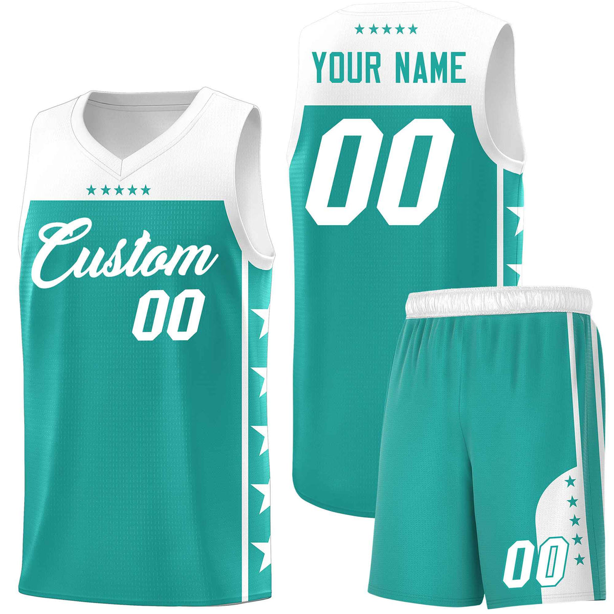 Custom Aqua White Color Block Sets Sports Uniform Basketball Jersey