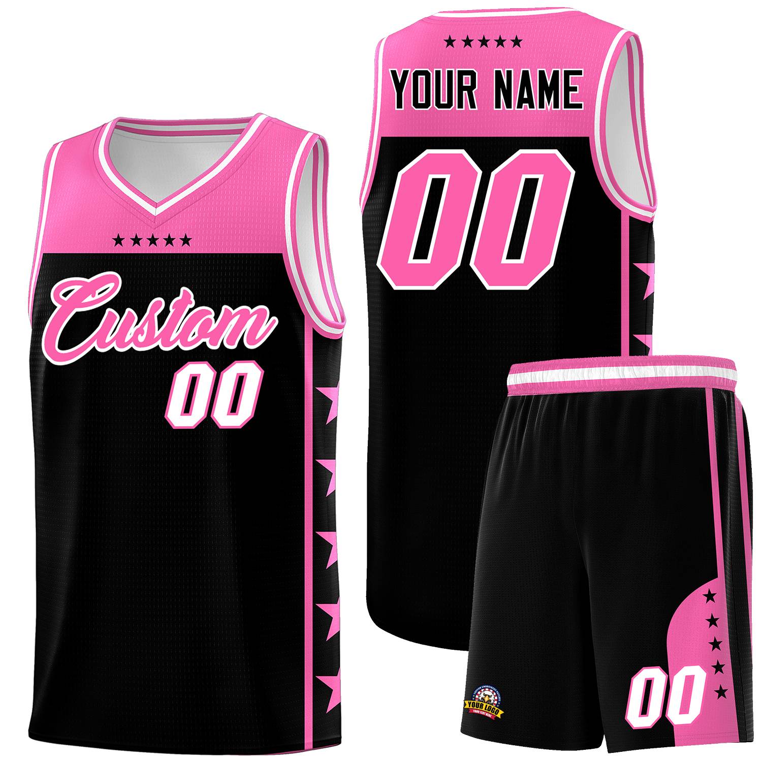 Custom Black Pink Color Block Sets Sports Uniform Basketball Jersey