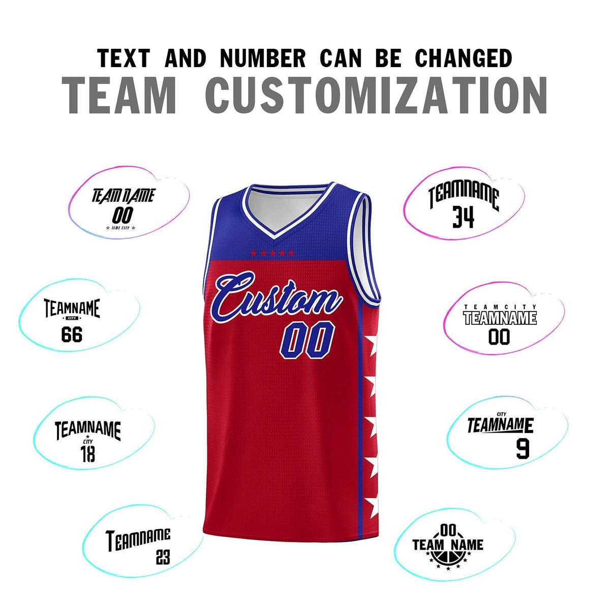 Custom Red Royal Color Block Sets Sports Uniform Basketball Jersey