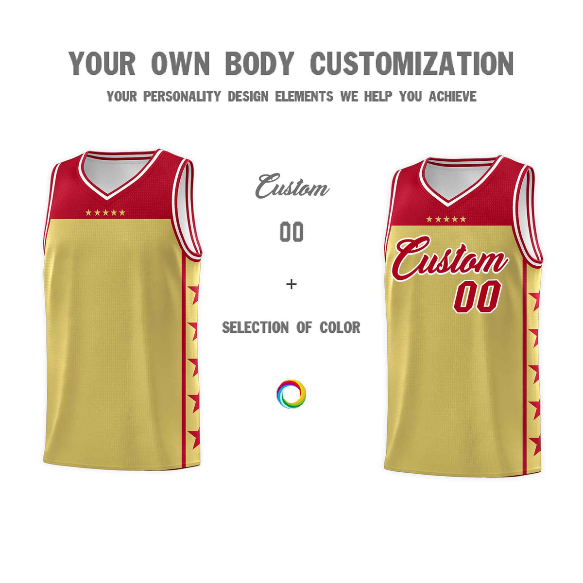 Custom Old Gold Red Color Block Sets Sports Uniform Basketball Jersey