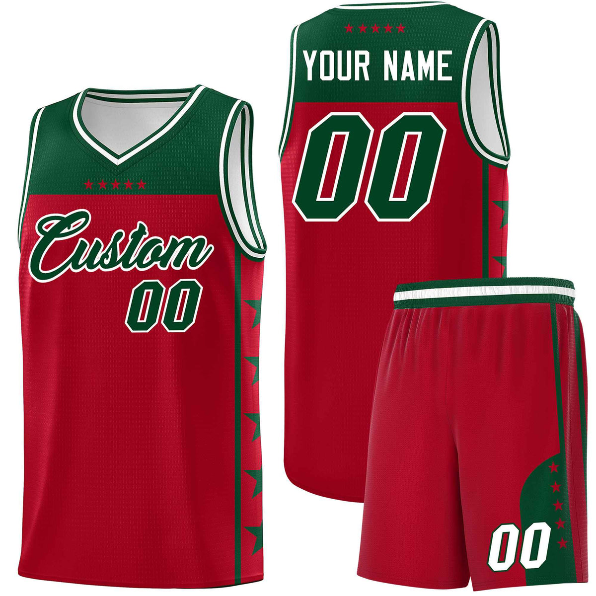Custom Red Kelly Green Color Block Sets Sports Uniform Basketball Jersey