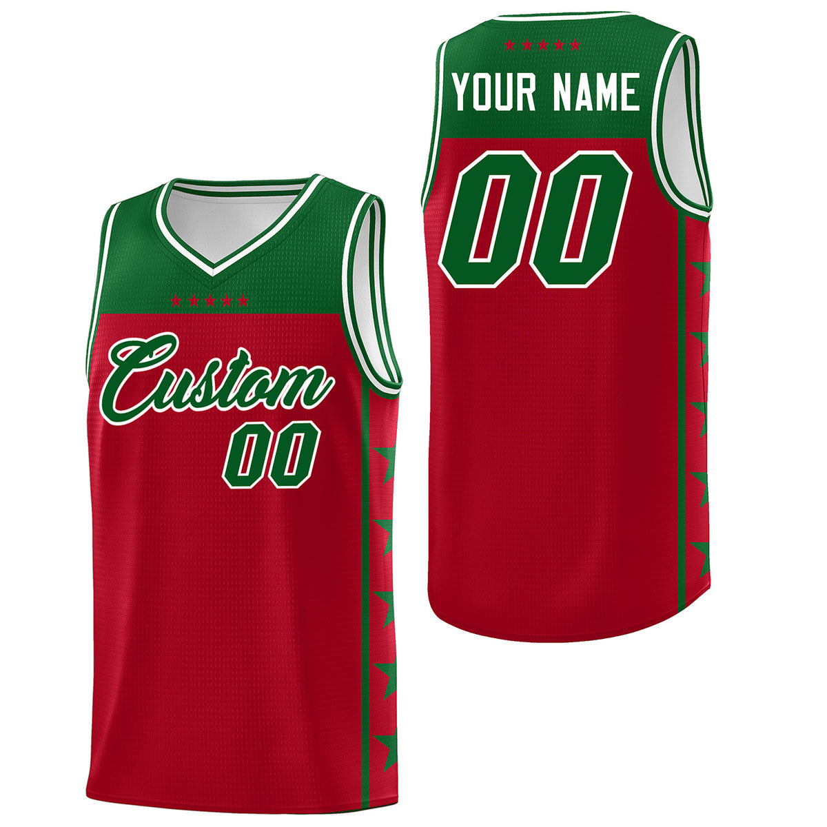 Custom Red Kelly Green Personalized Star Pattern Sports Uniform Basketball Jersey Tops