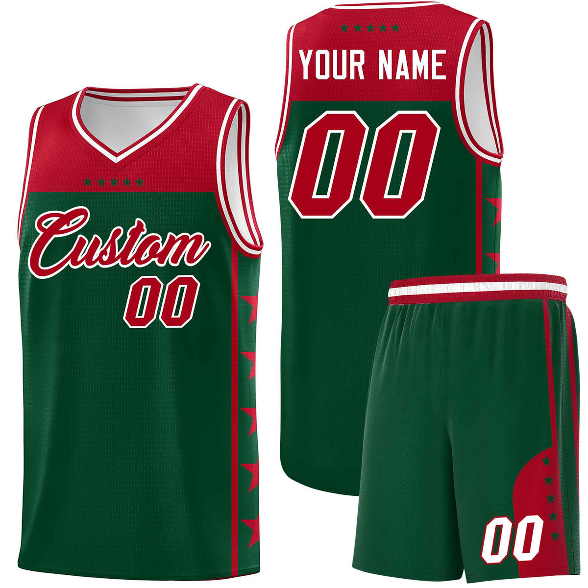 Custom Kelly Green Red Color Block Sets Sports Uniform Basketball Jersey