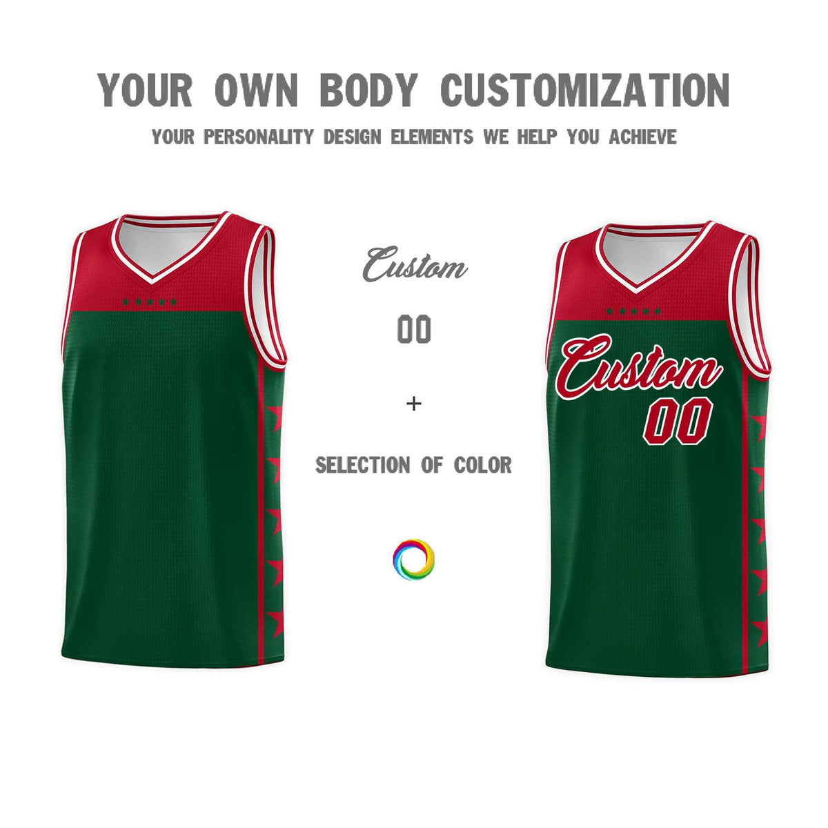 Custom Kelly Green Red Color Block Sets Sports Uniform Basketball Jersey