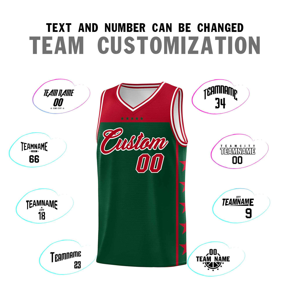 Custom Kelly Green Red Color Block Sets Sports Uniform Basketball Jersey