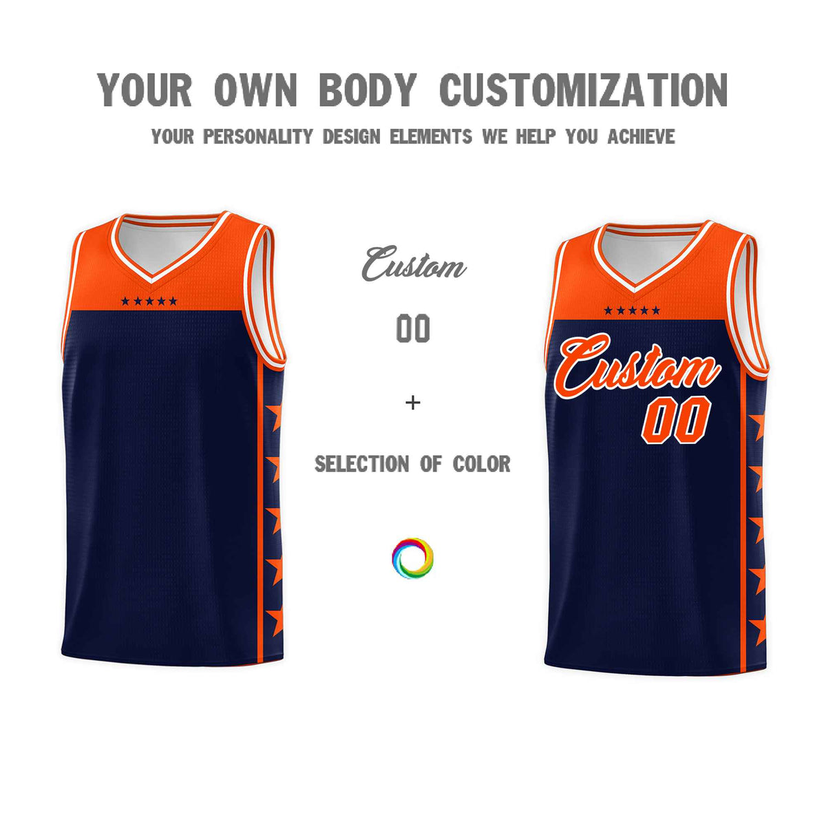 Custom Navy Orange Color Block Sets Sports Uniform Basketball Jersey