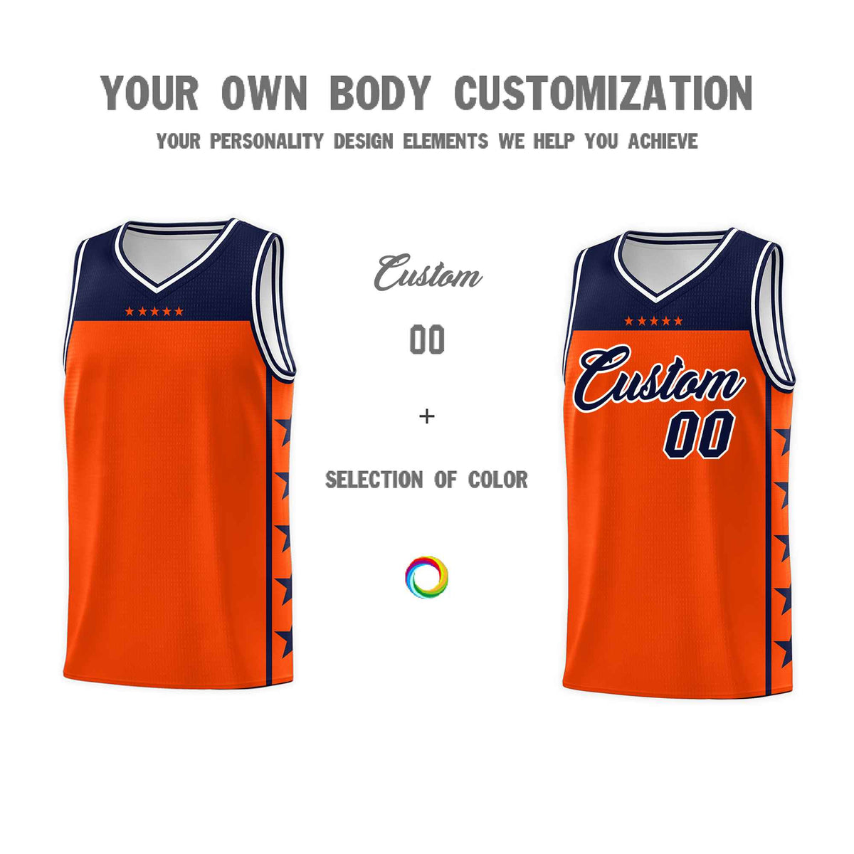 Custom Orange Navy Color Block Sets Sports Uniform Basketball Jersey