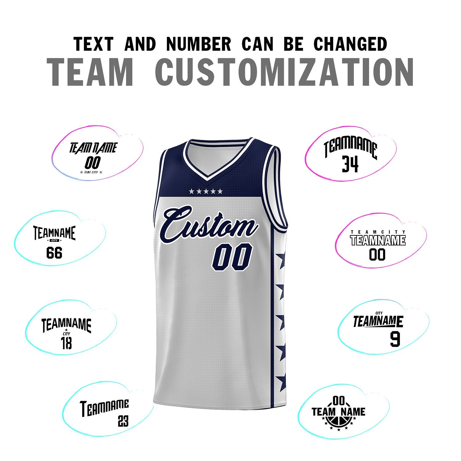 Custom Gray Navy Color Block Sets Sports Uniform Basketball Jersey
