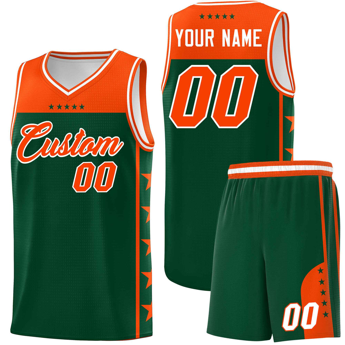 Custom Kelly Green Orange Color Block Sets Sports Uniform Basketball Jersey