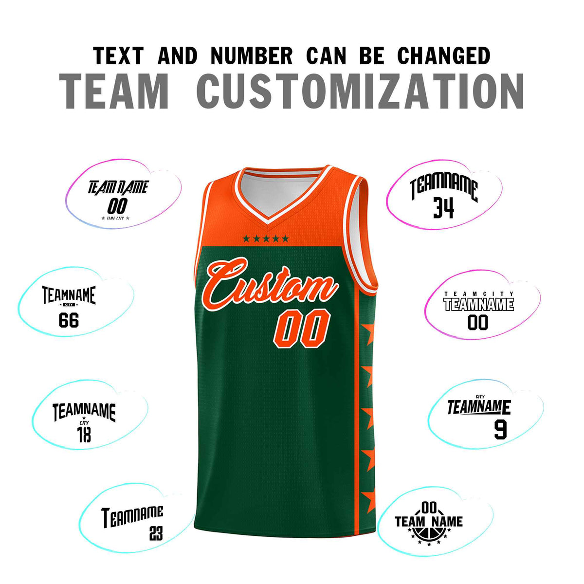 Custom Kelly Green Orange Color Block Sets Sports Uniform Basketball Jersey