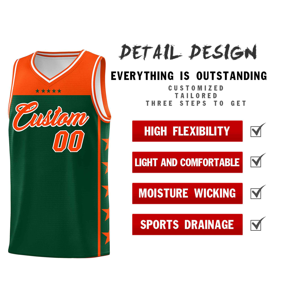 Custom Kelly Green Orange Color Block Sets Sports Uniform Basketball Jersey