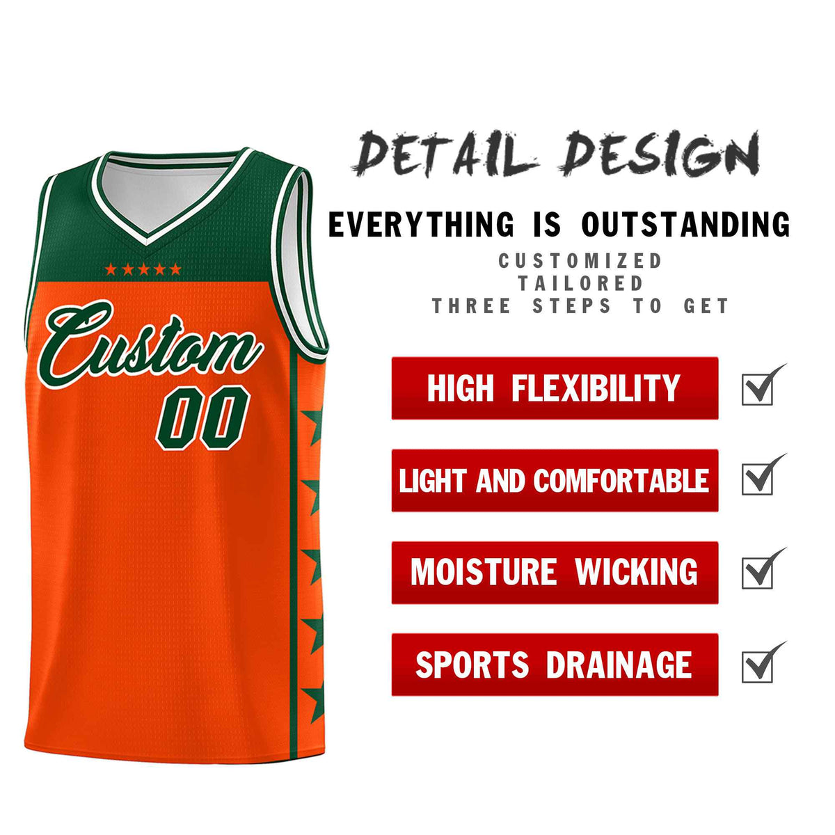 Custom Orange Kelly Green Color Block Sets Sports Uniform Basketball Jersey