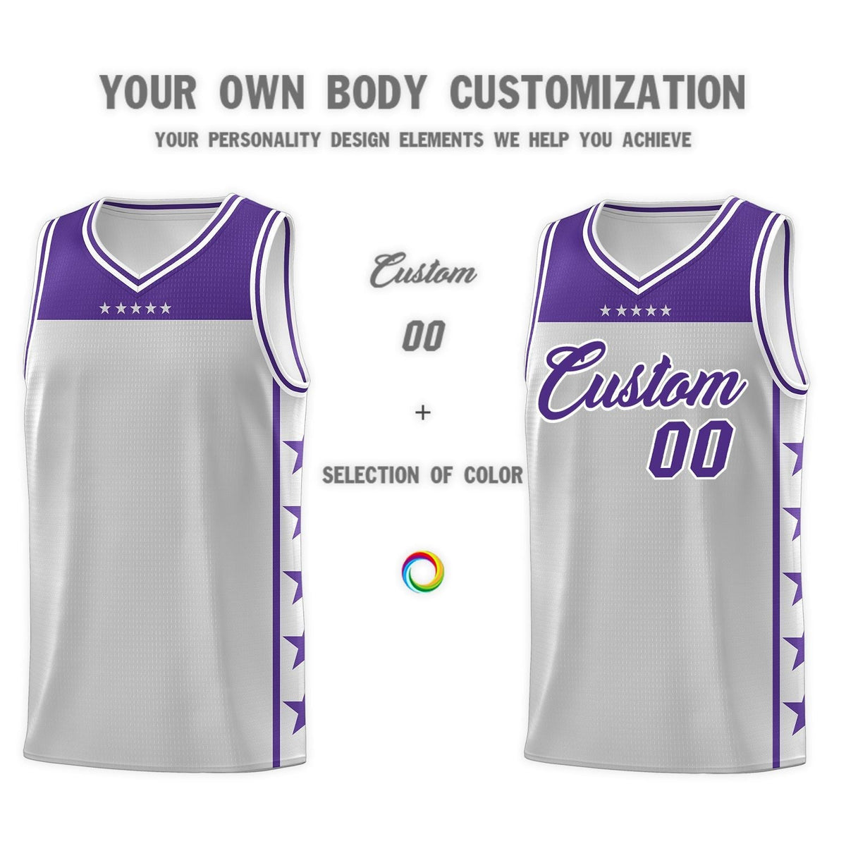 Custom Gray Purple Color Block Sets Sports Uniform Basketball Jersey