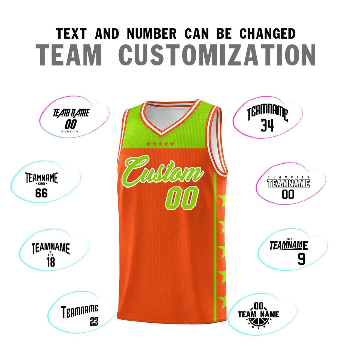 Custom Orange Neon Green Color Block Sets Sports Uniform Basketball Jersey