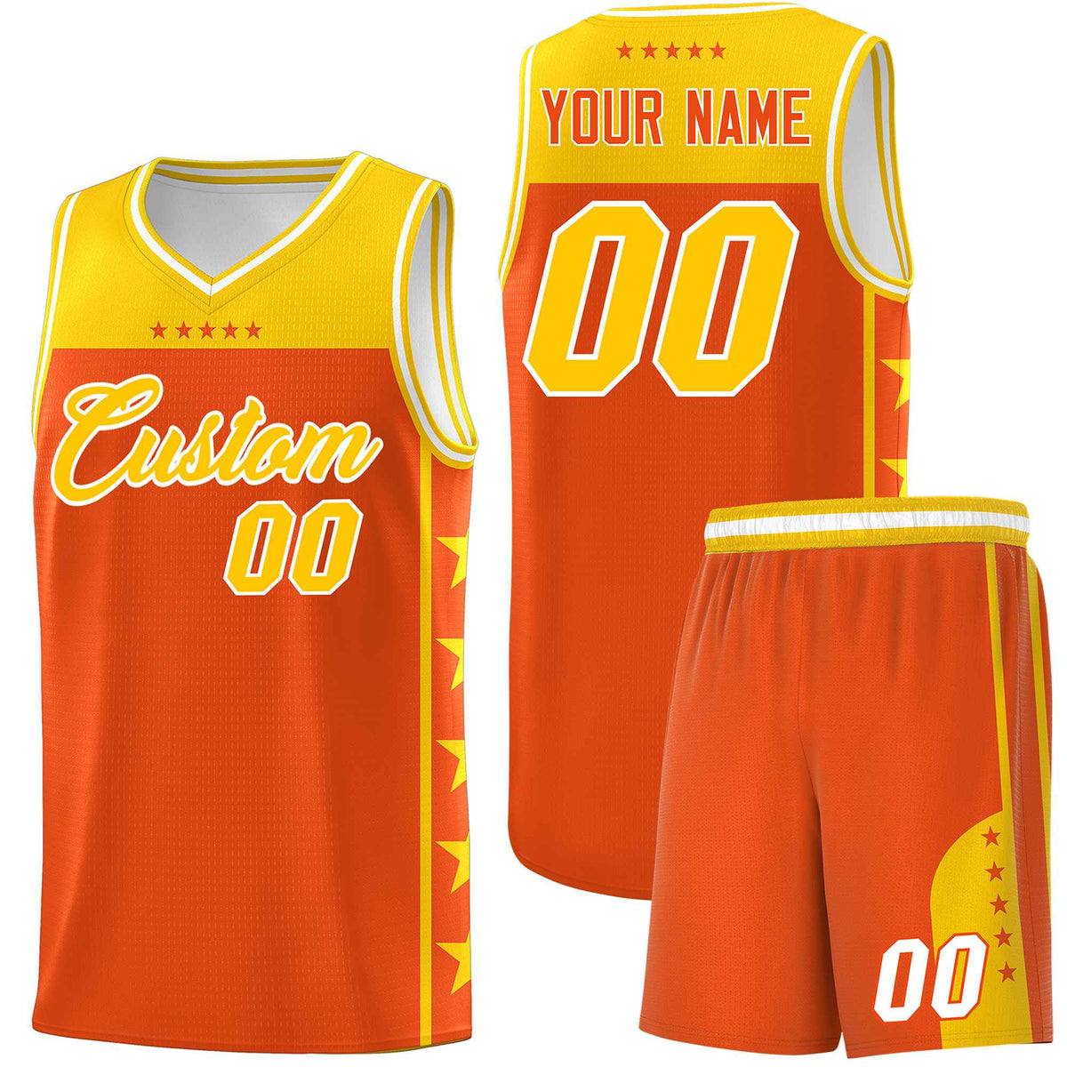 Custom Orange Yellow Color Block Sets Sports Uniform Basketball Jersey