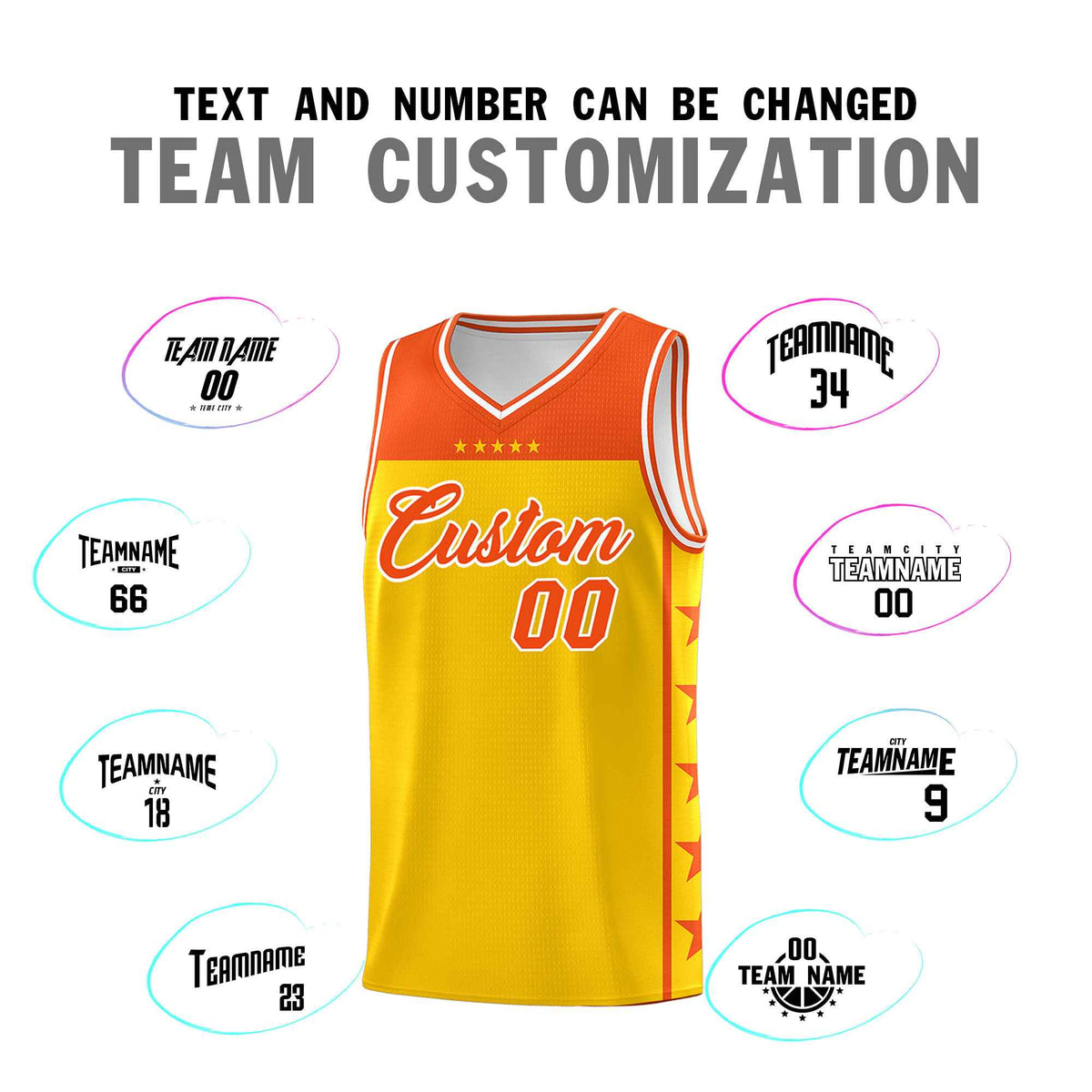 Custom Gold Orange Color Block Sets Sports Uniform Basketball Jersey