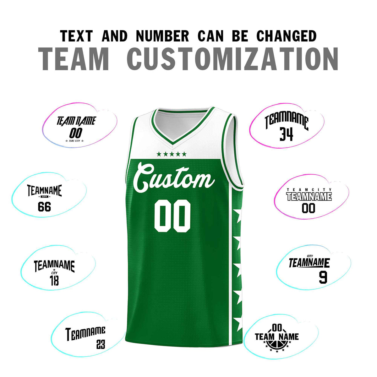 Custom Kelly Green White Color Block Sets Sports Uniform Basketball Jersey
