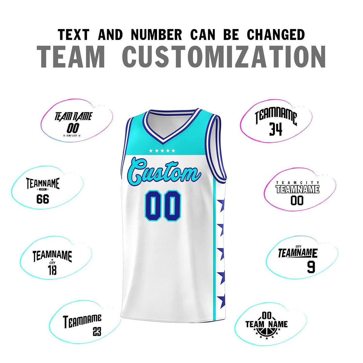 Custom White Sky Blue Color Block Sets Sports Uniform Basketball Jersey