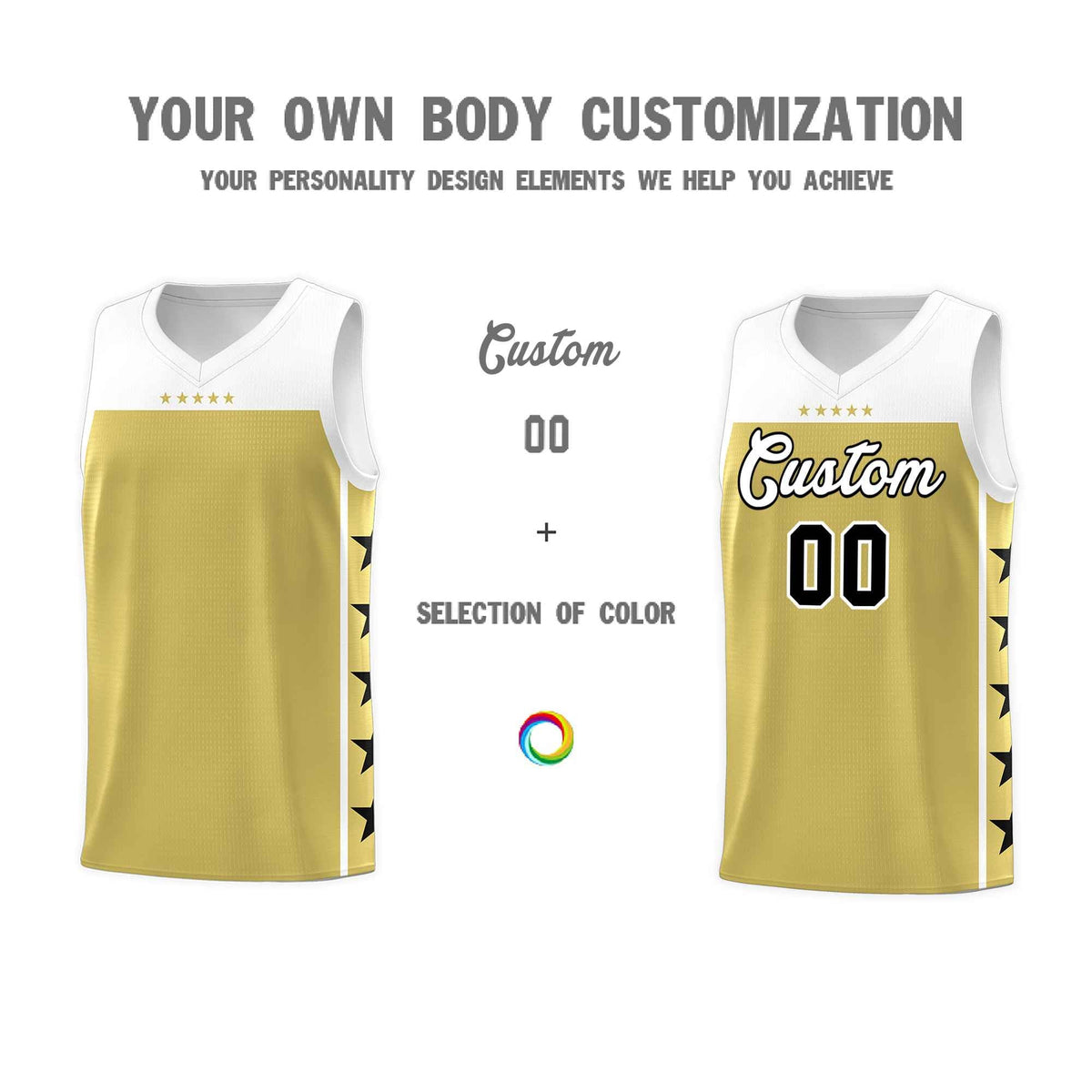 Custom Old Gold White Color Block Sets Sports Uniform Basketball Jersey