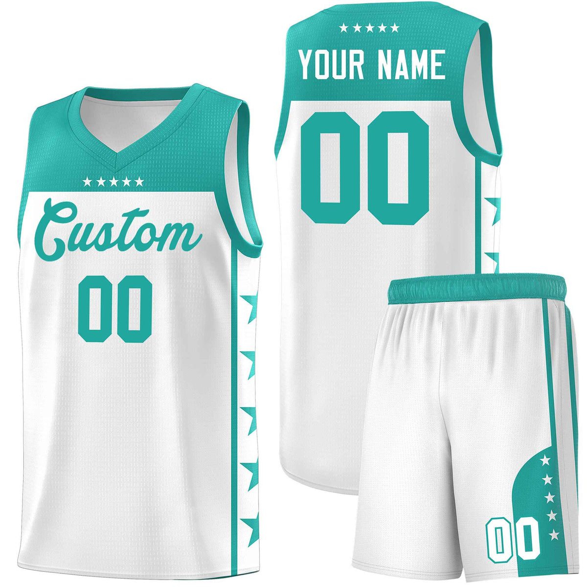Custom White Aqua Personalized Star Pattern Sports Uniform Basketball Jersey