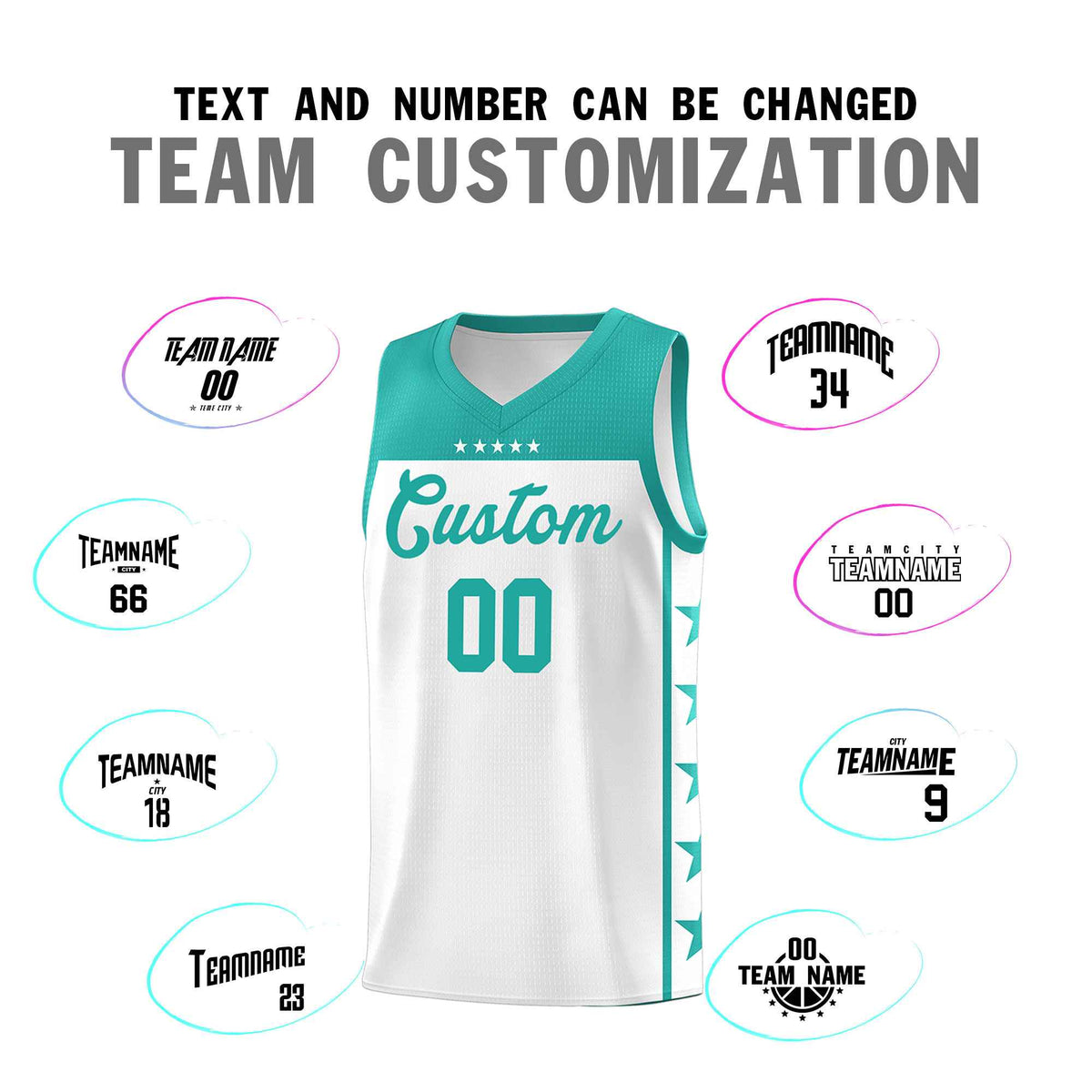Custom White Aqua Color Block Sets Sports Uniform Basketball Jersey