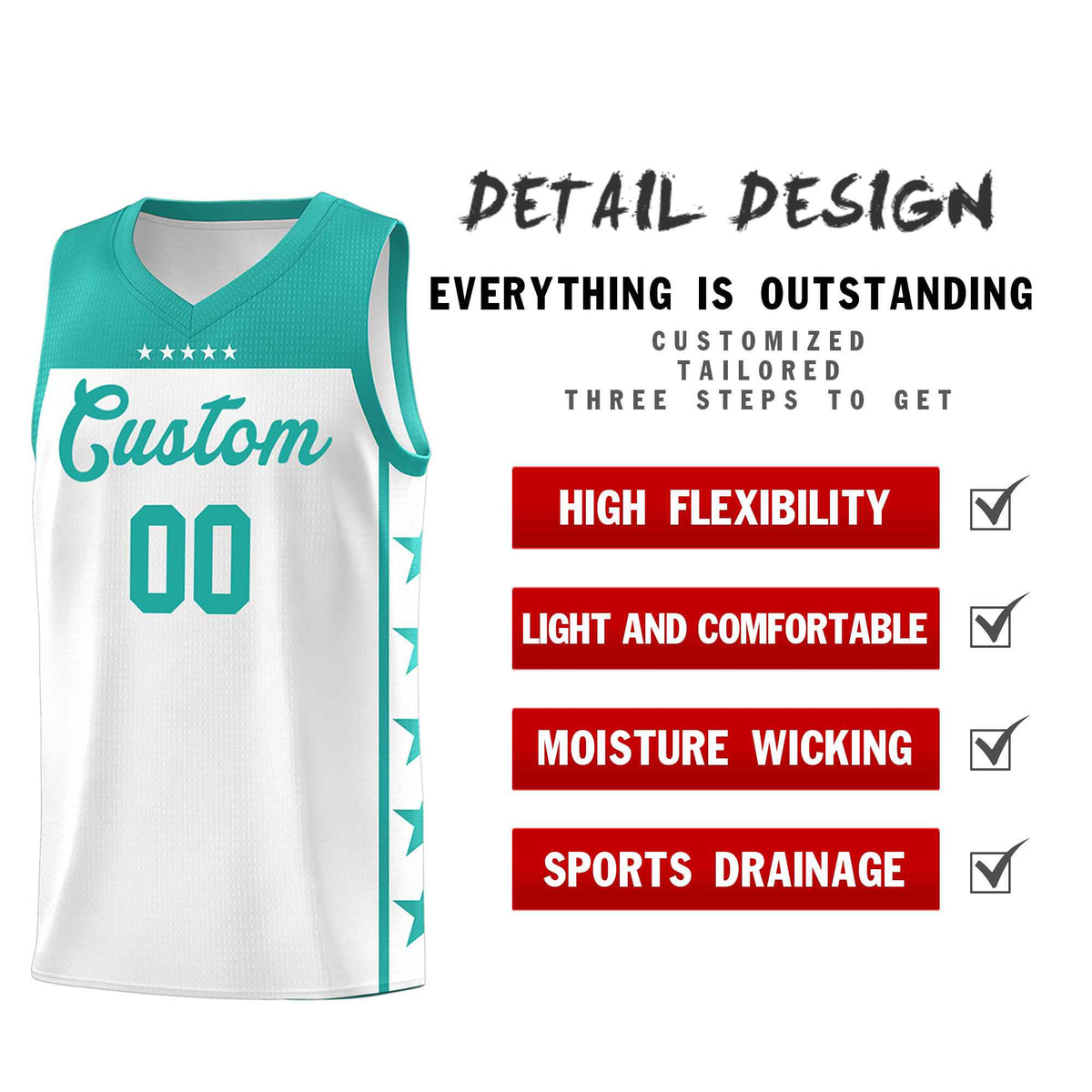 Custom White Aqua Color Block Sets Sports Uniform Basketball Jersey