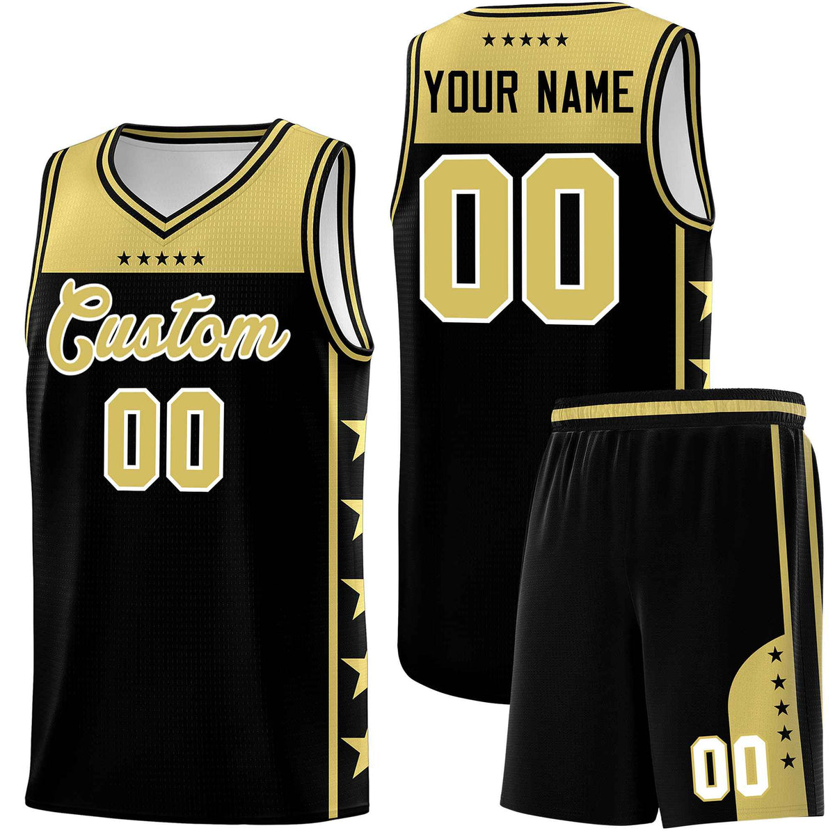 Custom Black Old Gold Color Block Sets Sports Uniform Basketball Jersey