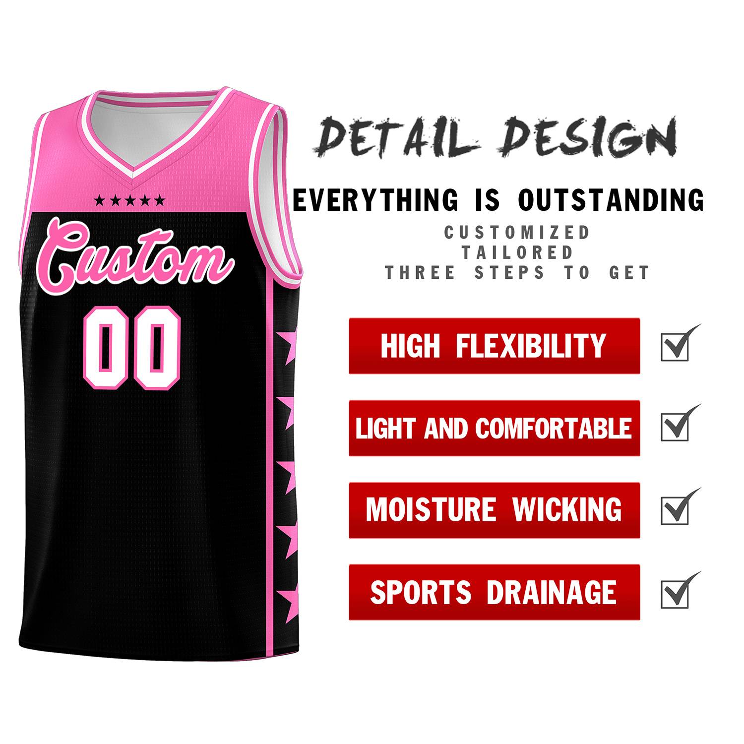 Custom Black Pink Color Block Sets Sports Uniform Basketball Jersey